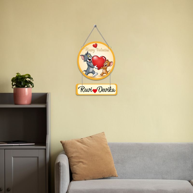 Personalized Couple Name Plate Tom & Jerry Theme Romantic Wall Hanging for Bedroom & Home